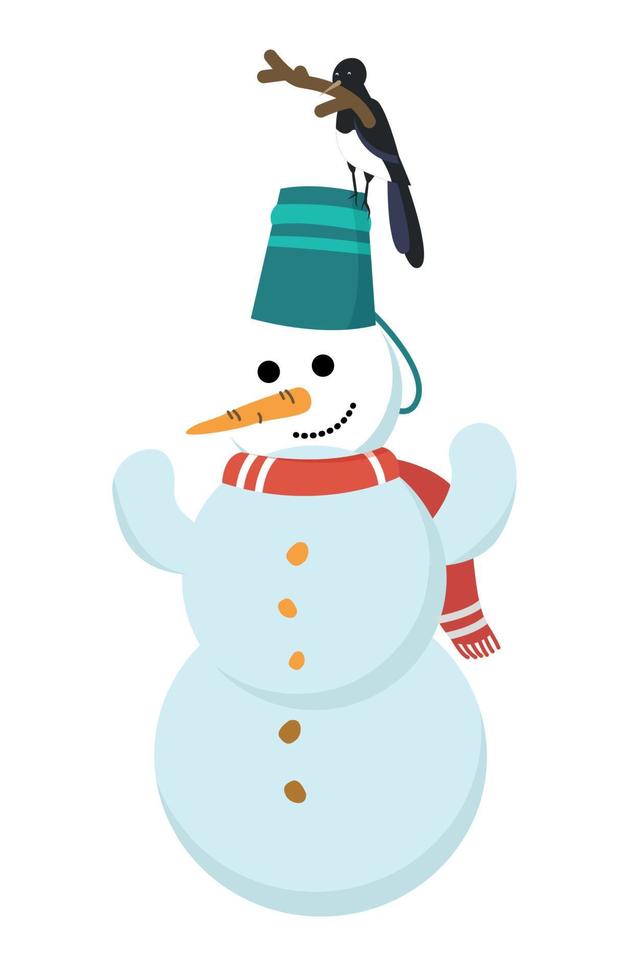 Cute snowman. Christmas and New Year. Vector illustration.