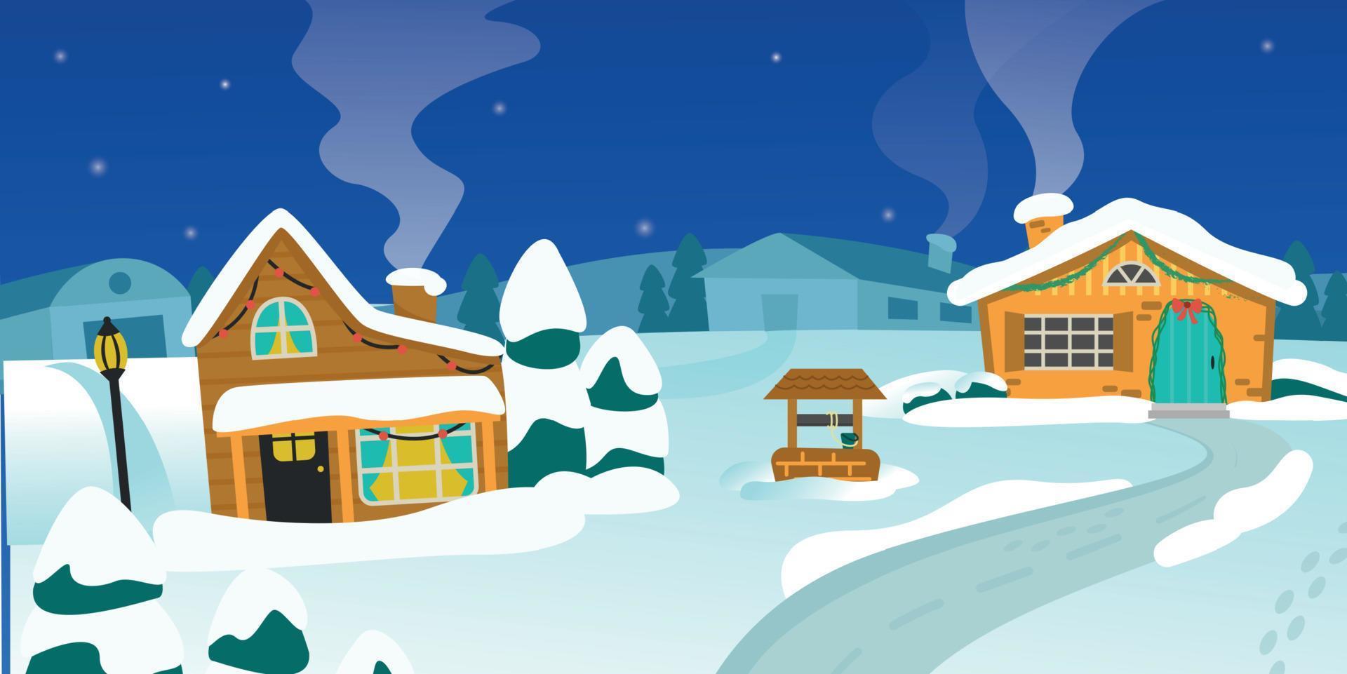 Nice house in the snow. Christmas and New Year. Vector illustration.