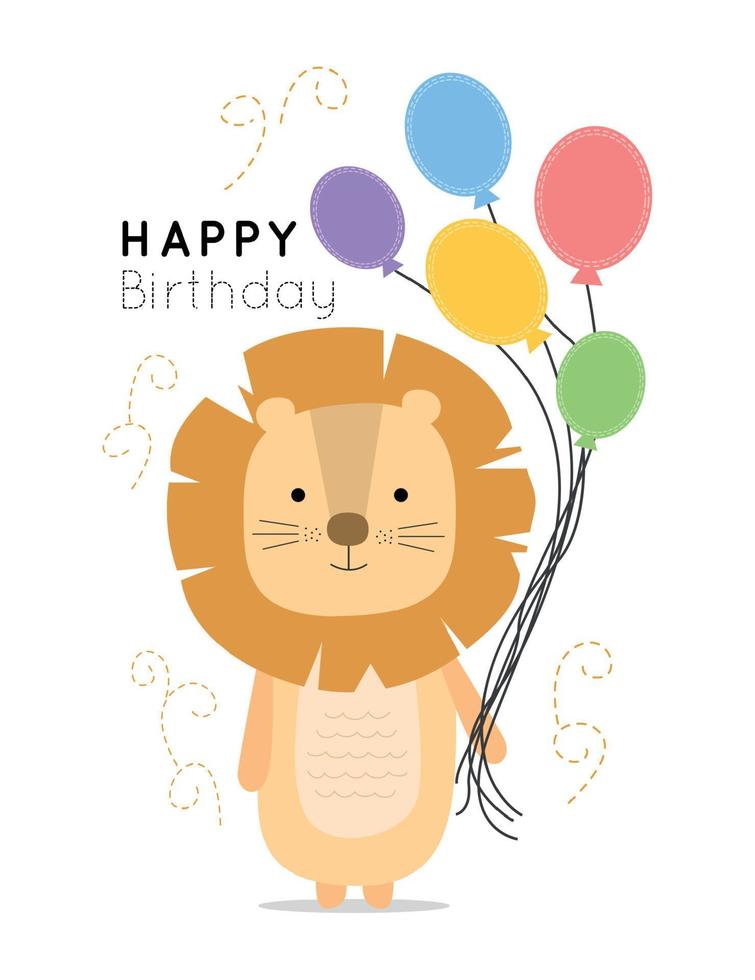 Illustration with a lion and balloons. Postcard. Greeting card. Card with a wish. card with lion cub and balloons. Lion holding balloons. Happy Birthday vector