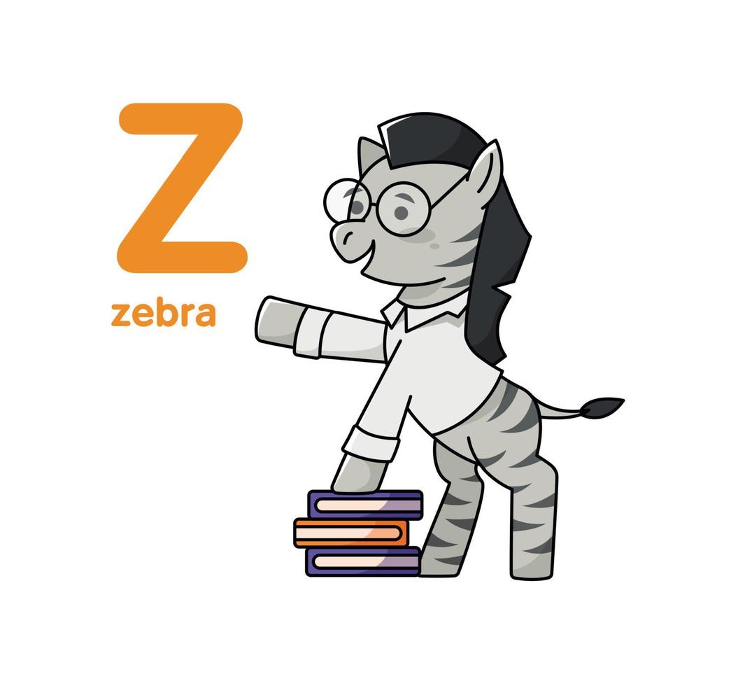Zebra with books. Cute animal. Vector illustration alphabet