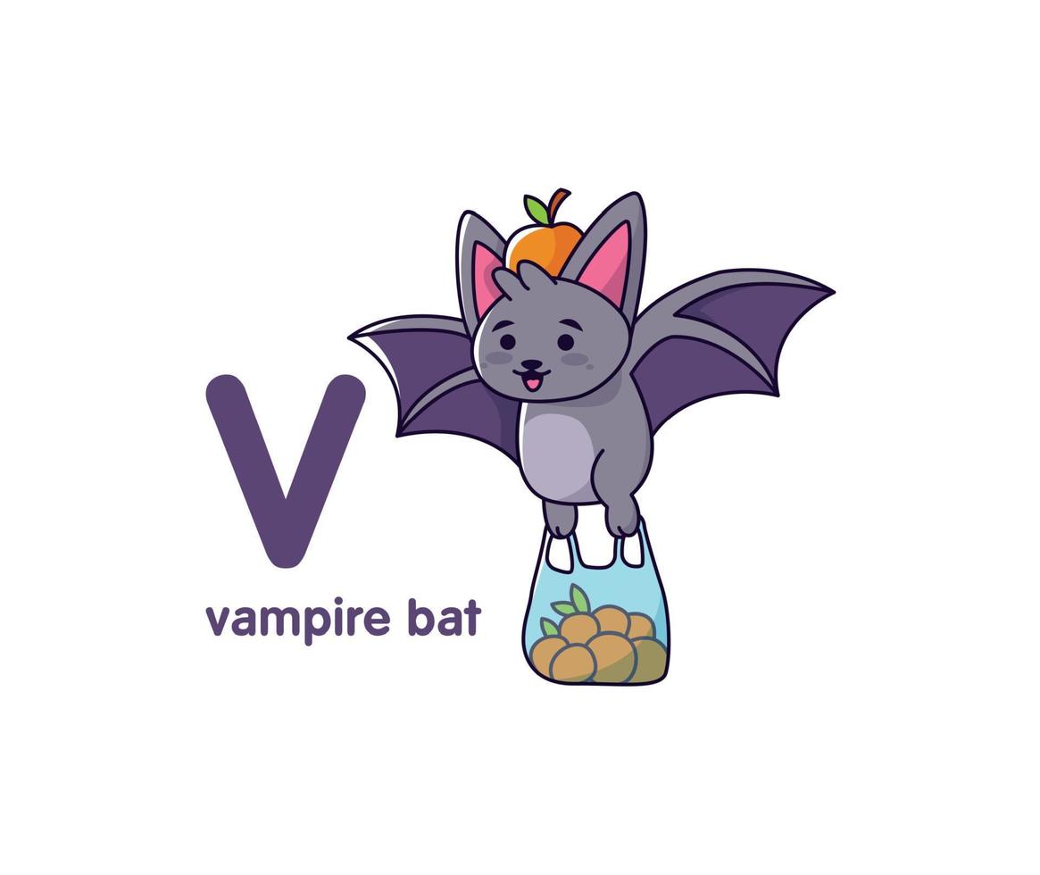 Bat with a bag. Cute animal. Vector illustration alphabet.