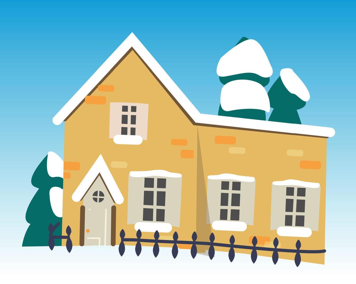 Nice house in the snow. Christmas and New Year. Vector illustration.