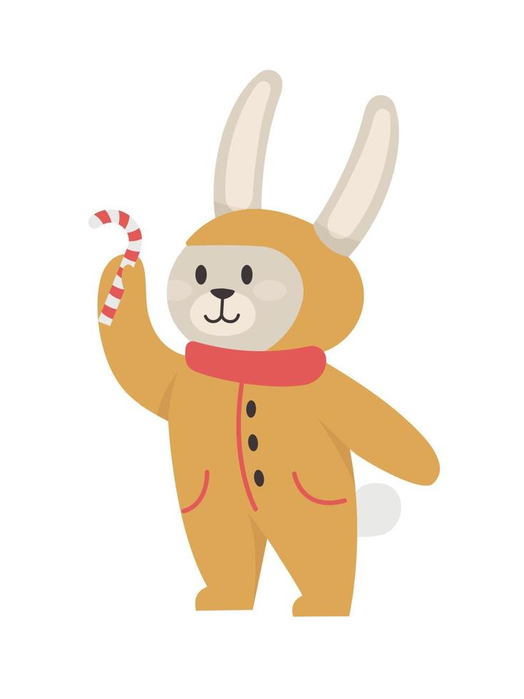 Rabbit holds candy in its paws. Vector illustration with a cute rabbit