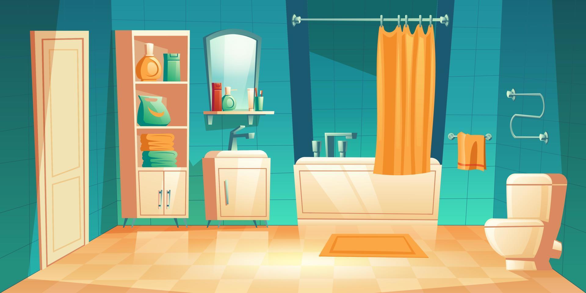 Modern bathroom interior with furniture cartoon vector