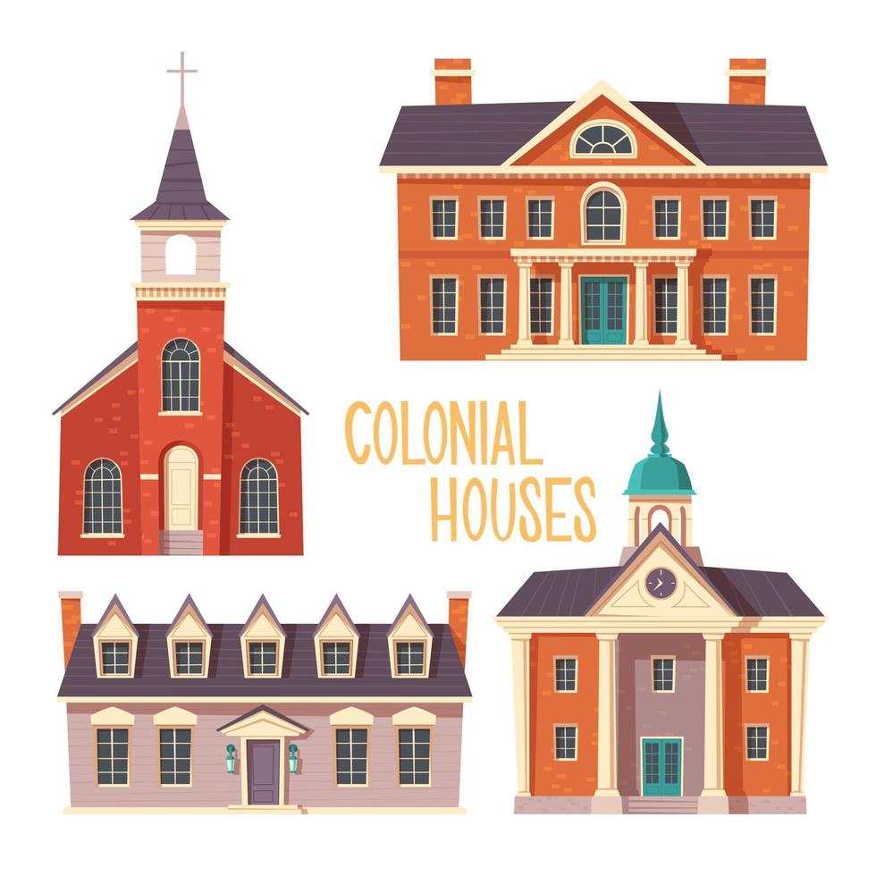 Urban retro colonial style building cartoon vector