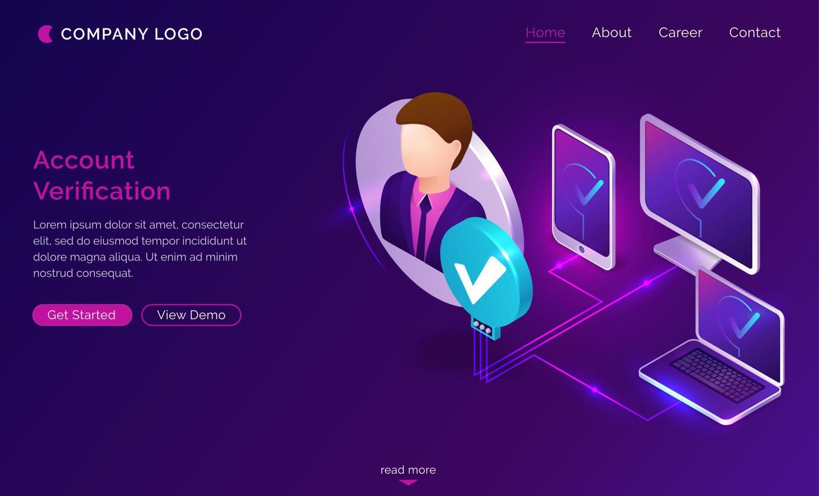 Account verification isometric landing page banner vector