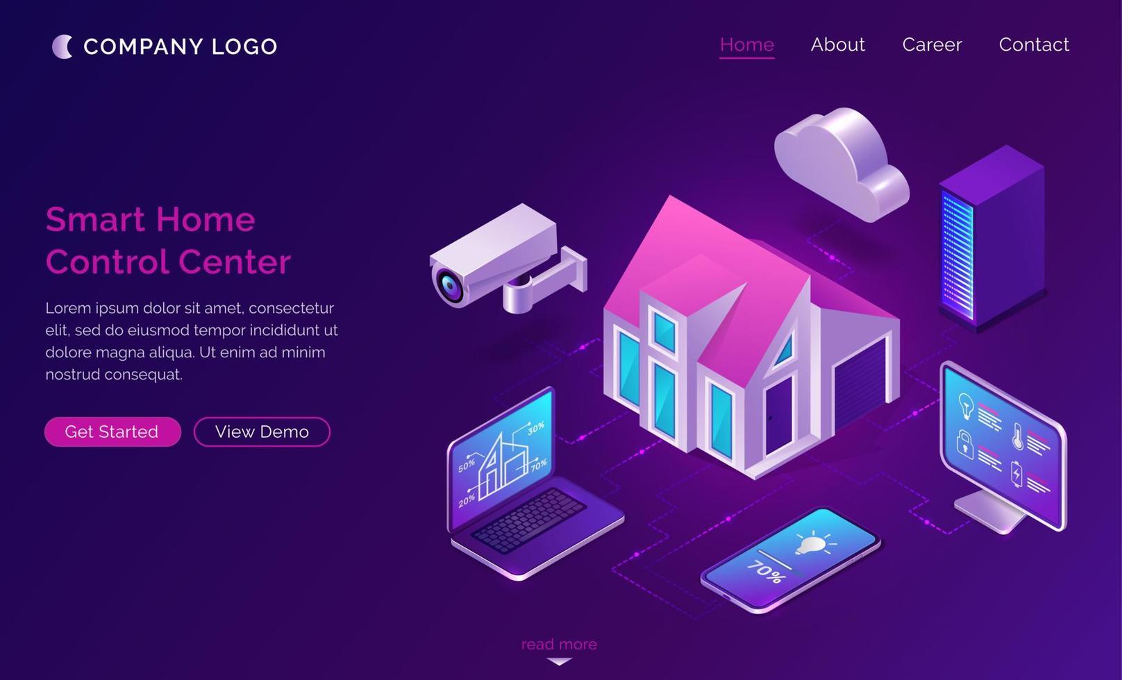 Smart home isometric, internet of things concept vector