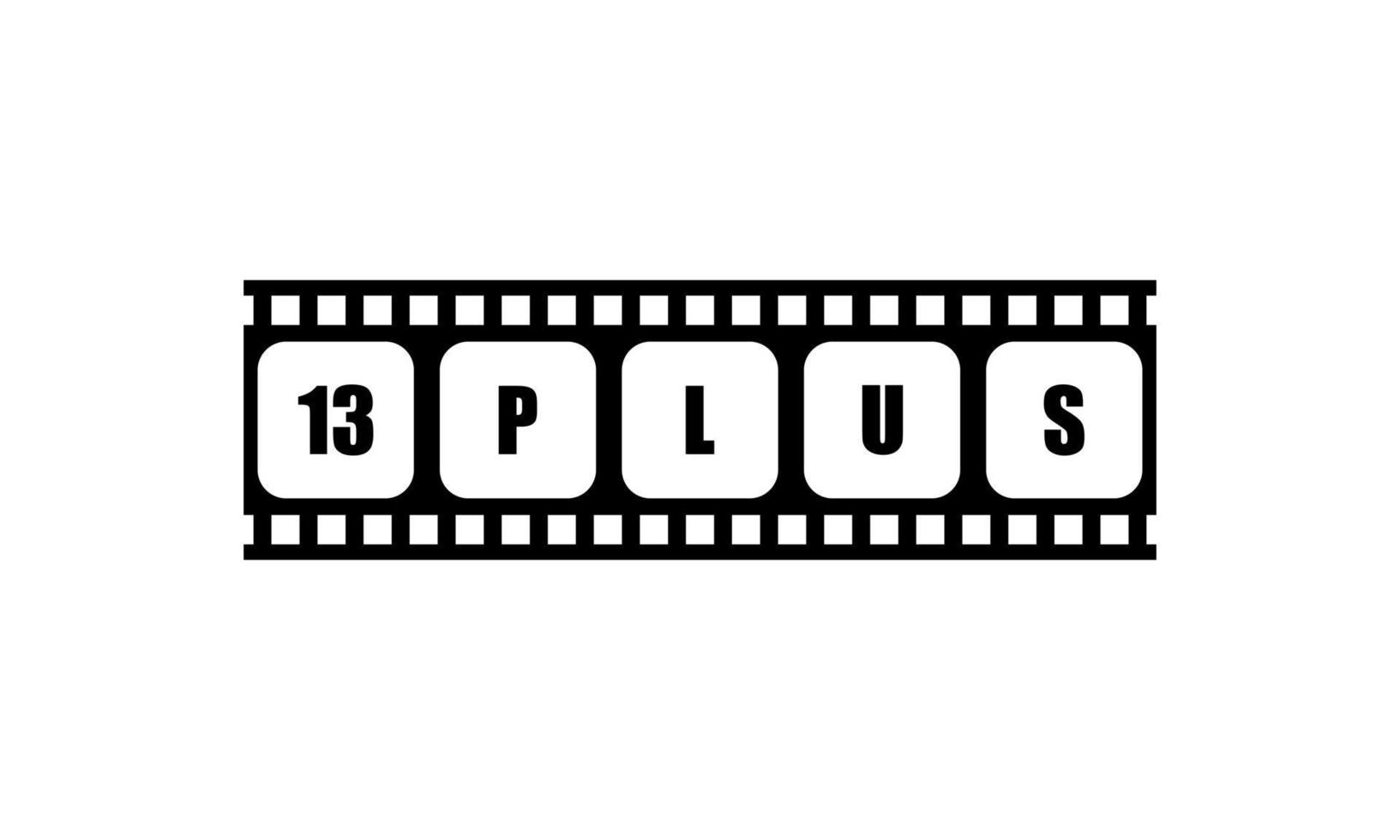 Sign of Adult Only for Thirteen Plus, 13 Plus Age in the Filmstrip. Age Rating Movie Icon Symbol for Movie Poster, Banner, Backdrop, Apps, Website or Graphic Design Element. Vector Illustration