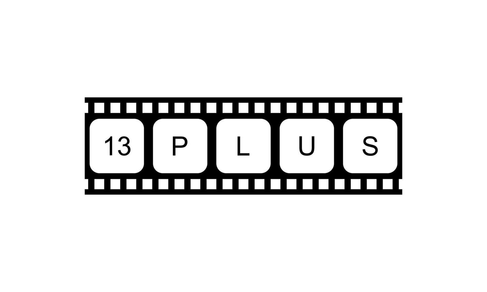 Sign of Adult Only for Thirteen Plus, 13 Plus Age in the Filmstrip. Age Rating Movie Icon Symbol for Movie Poster, Banner, Backdrop, Apps, Website or Graphic Design Element. Vector Illustration