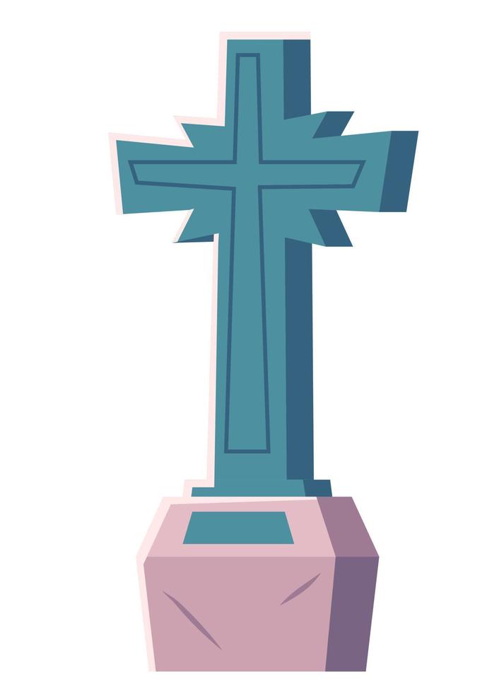 Gravestone cross, cemetery christian tombstone vector
