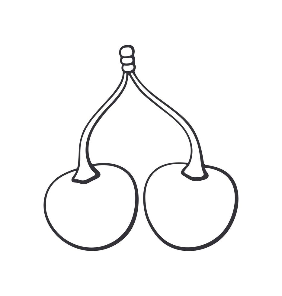 Outline doodle of twin cherries with the stem vector