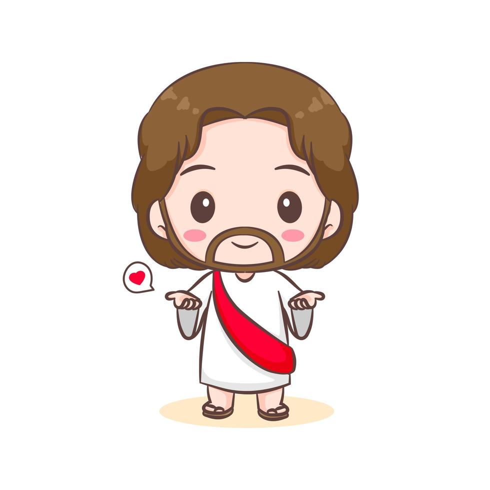 Cute Jesus Christ and the sheep cartoon. Hand drawn Chibi character isolated white background. Christian Bible for kids. Mascot logo icon vector art illustration