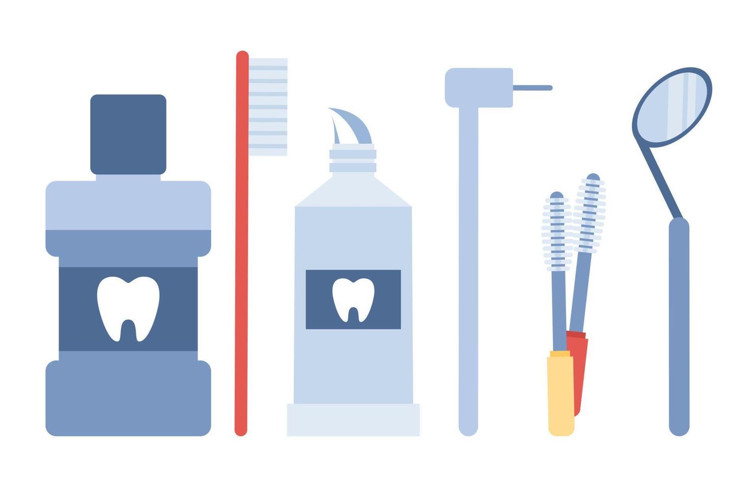 Dental care products and dental tools icon. Oral care and hygiene. Vector flat illustration
