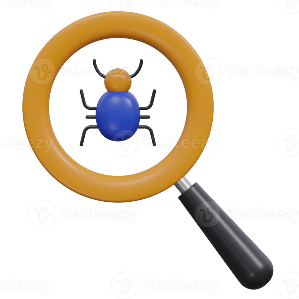 bug search 3d render icon illustration with transparent background, cyber security png