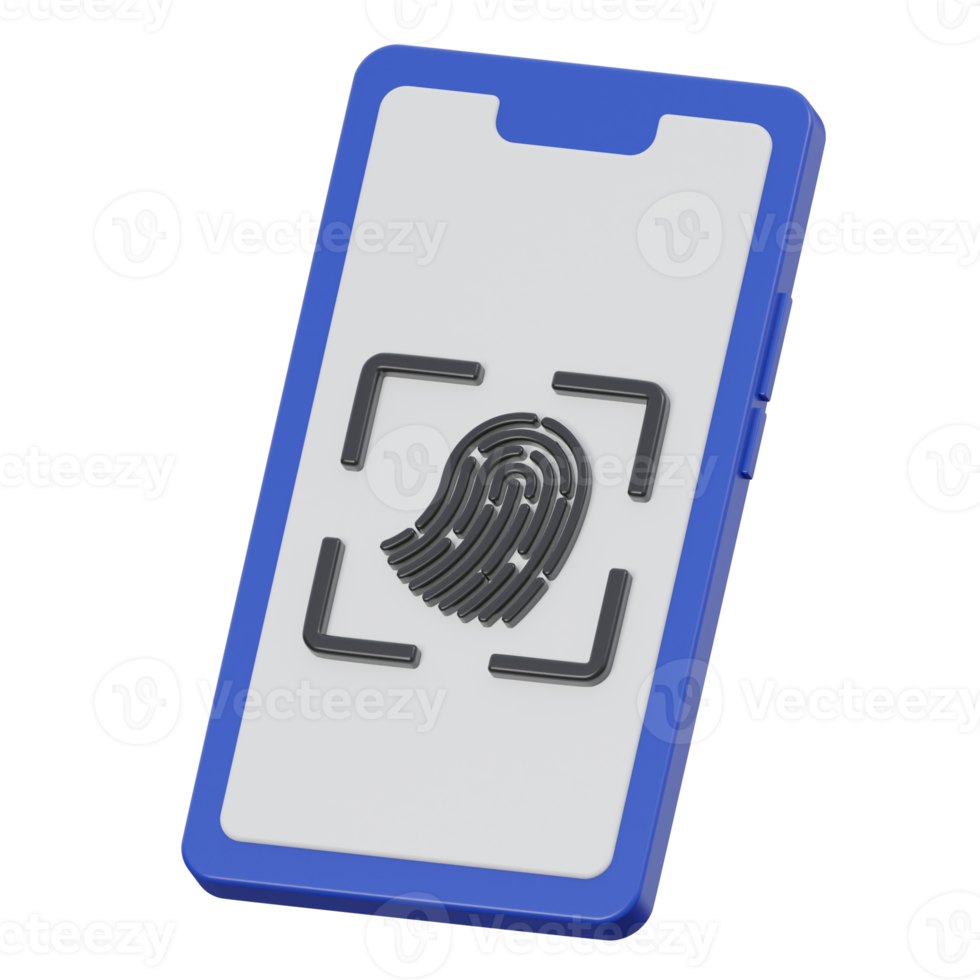 mobile fingerprint 3d render icon illustration with transparent background, cyber security png