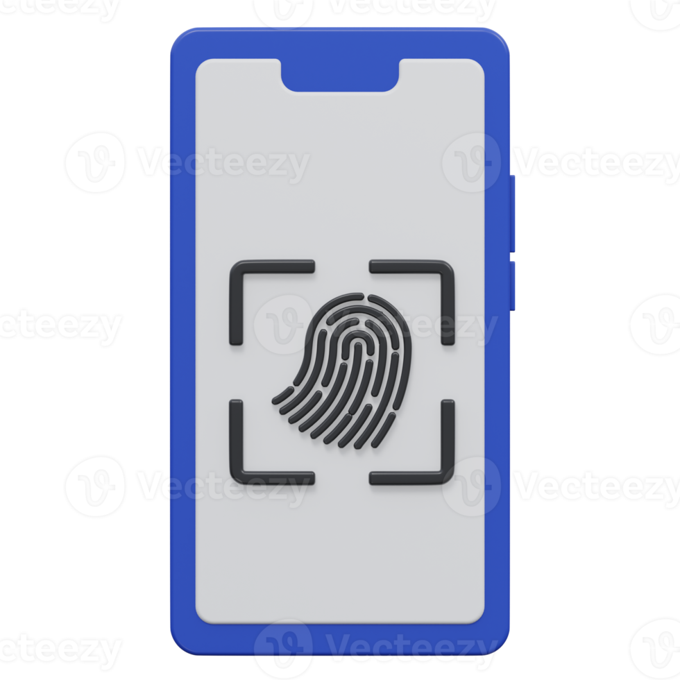 mobile fingerprint 3d render icon illustration with transparent background, cyber security png