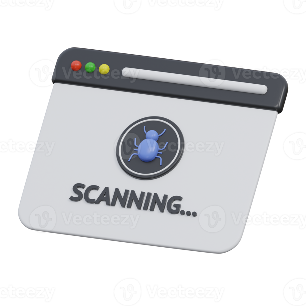 scanning virus 3d render icon illustration with transparent background, cyber security png