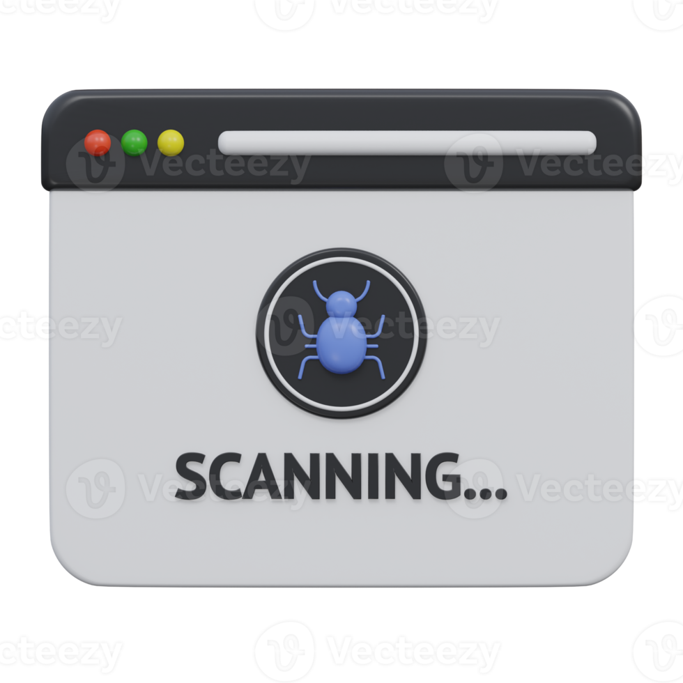 scanning virus 3d render icon illustration with transparent background, cyber security png