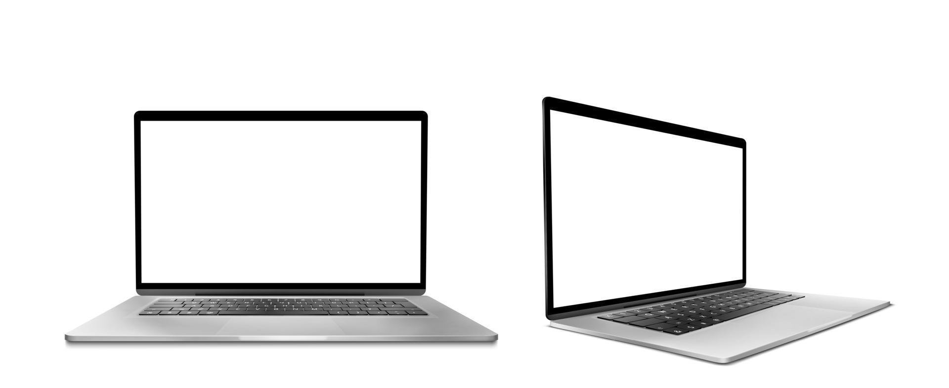 Laptop computer with white screen and keyboard vector