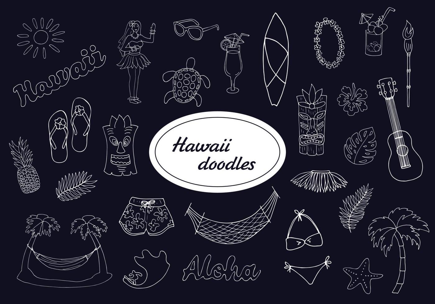 Hand drawn Hawaii doodle set vector