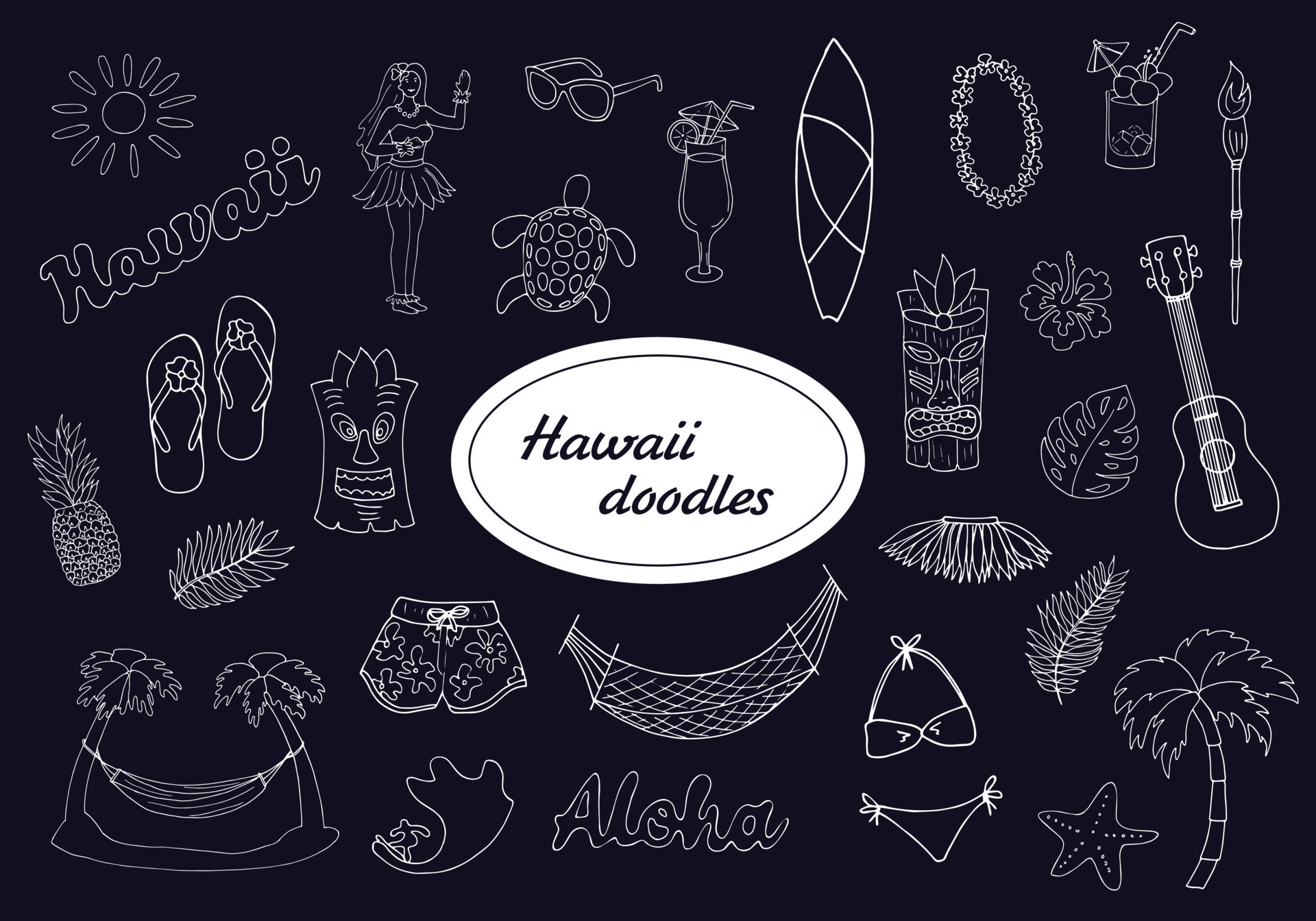 Hand drawn Hawaii doodle set 21974789 Vector Art at Vecteezy