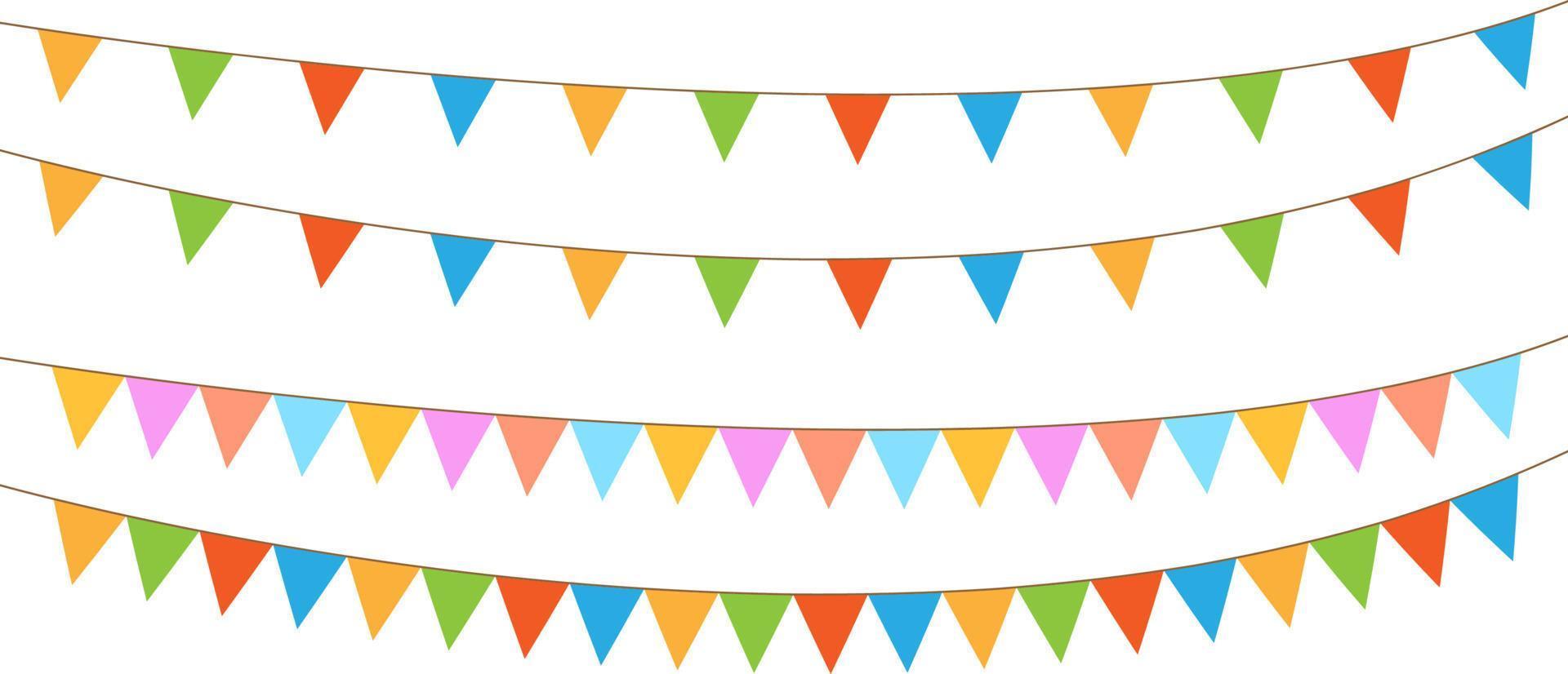 Set of multicolored flat buntings garlands with ornament isolated on white background. Birthday flags set. vector