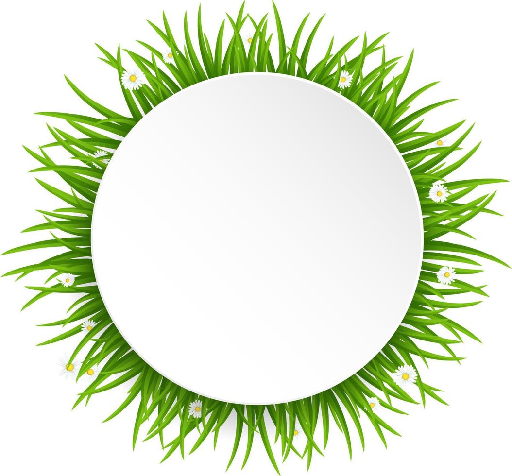 Circle frame banner made of grass or fur isolated on white background. Round banner design concept for text design. Vector illustration