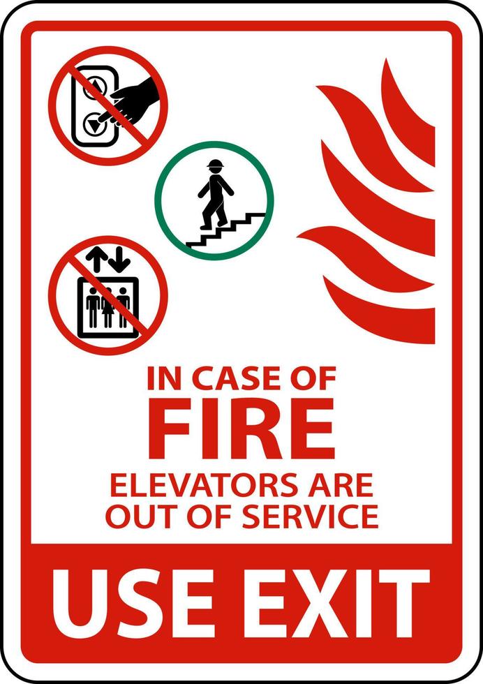 fuego símbolo hacer no utilizar ascensores, utilizar escalera símbolos vector