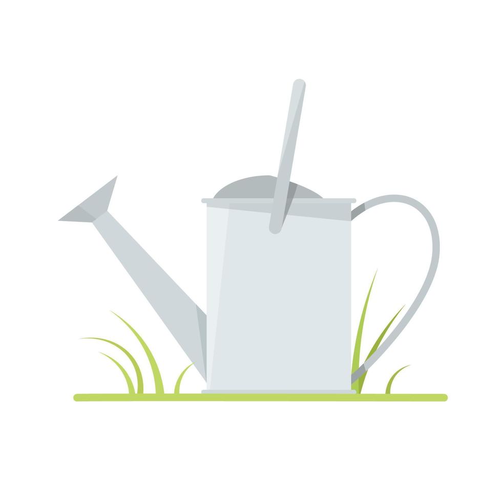 Metal big watering can on grass and white background vector
