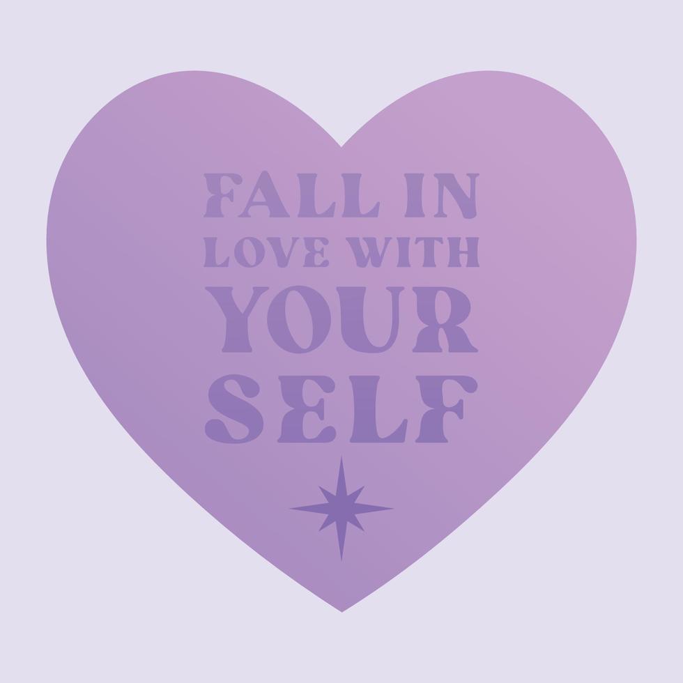 Motivational poster with quote fall in love with yourself Gradient purple heart y2k style sticker vector