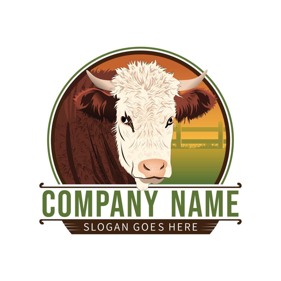 Hereford vacas granja Clásico estilo logo diseño idea en blanco antecedentes vector