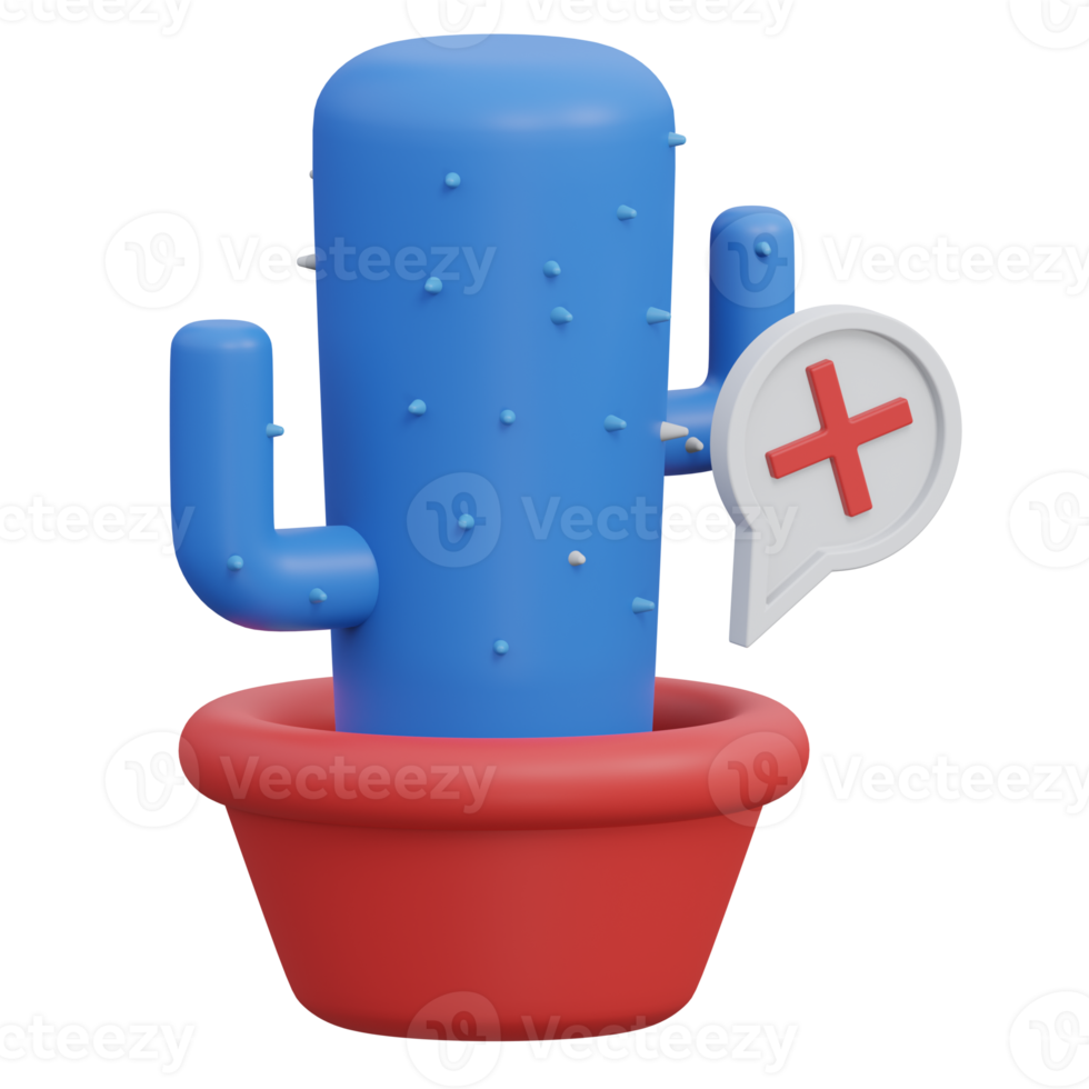 error cactus 3d render icon illustration with transparent background, empty state png