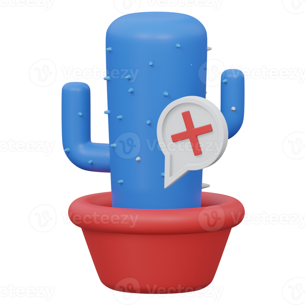 error cactus 3d render icon illustration with transparent background, empty state png