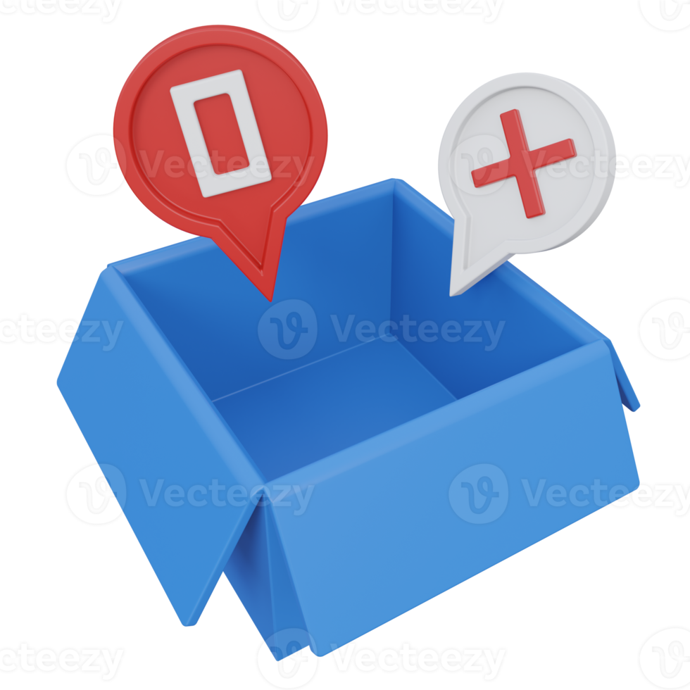 empty box 3d render icon illustration with transparent background, empty state png