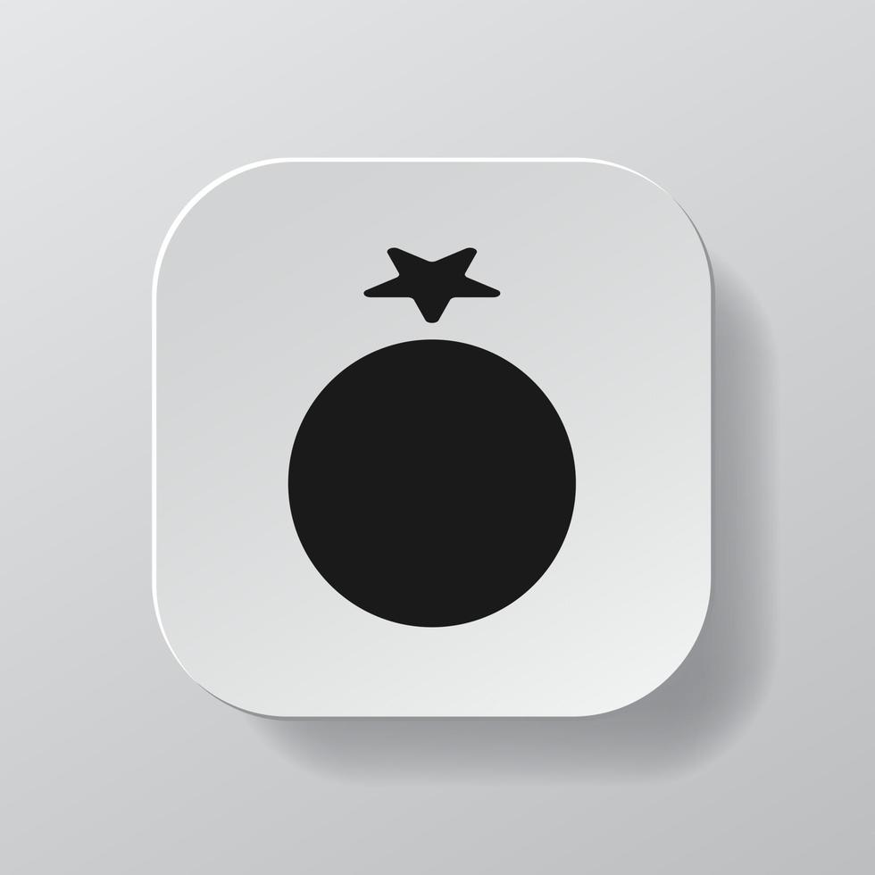 White square button with tomato outline icon, black tomato on the white plate. Flat symbol sign vector illustration isolated on white background. Healthy nutrition concept