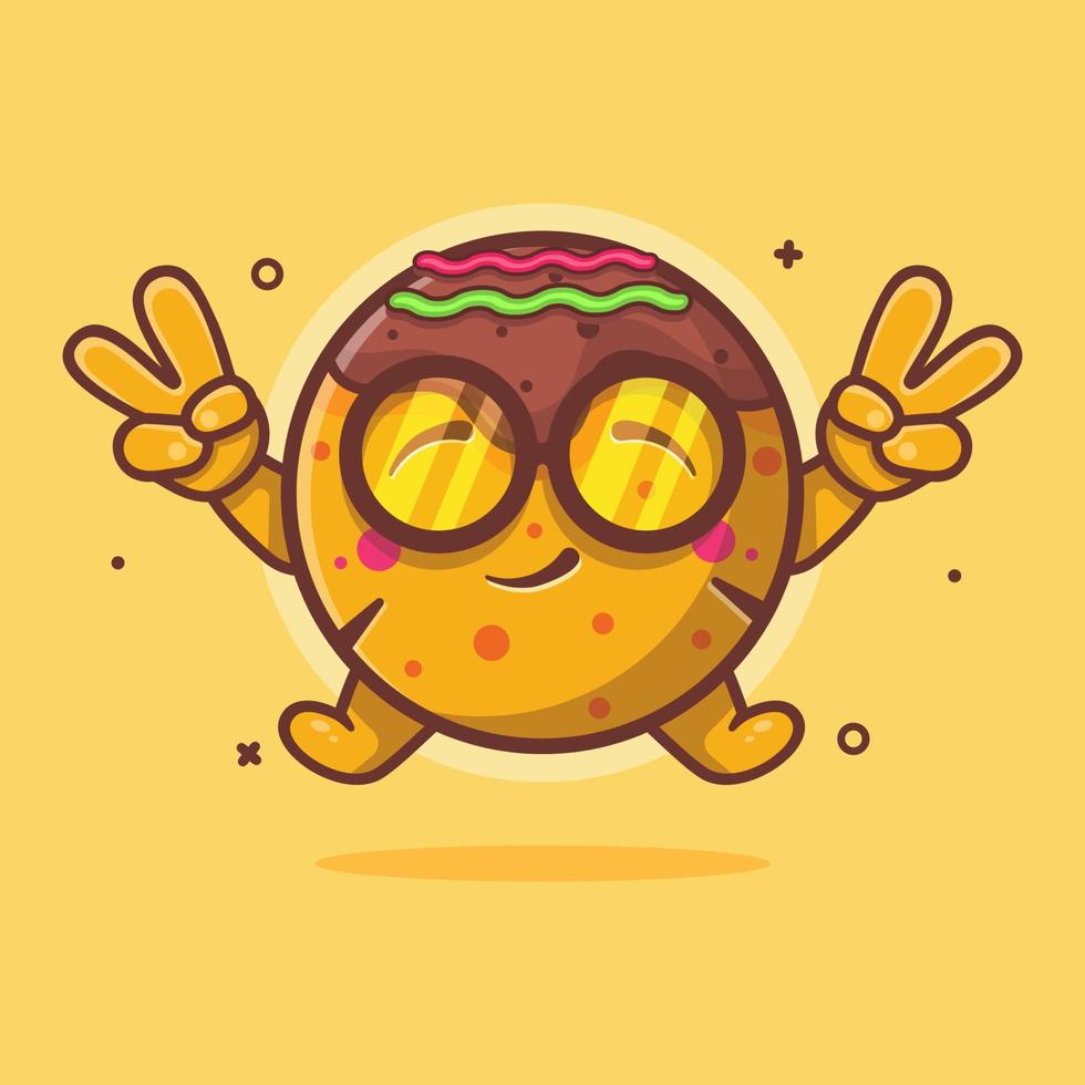 linda takoyaki comida personaje mascota con paz firmar mano gesto aislado dibujos animados en plano estilo diseño vector