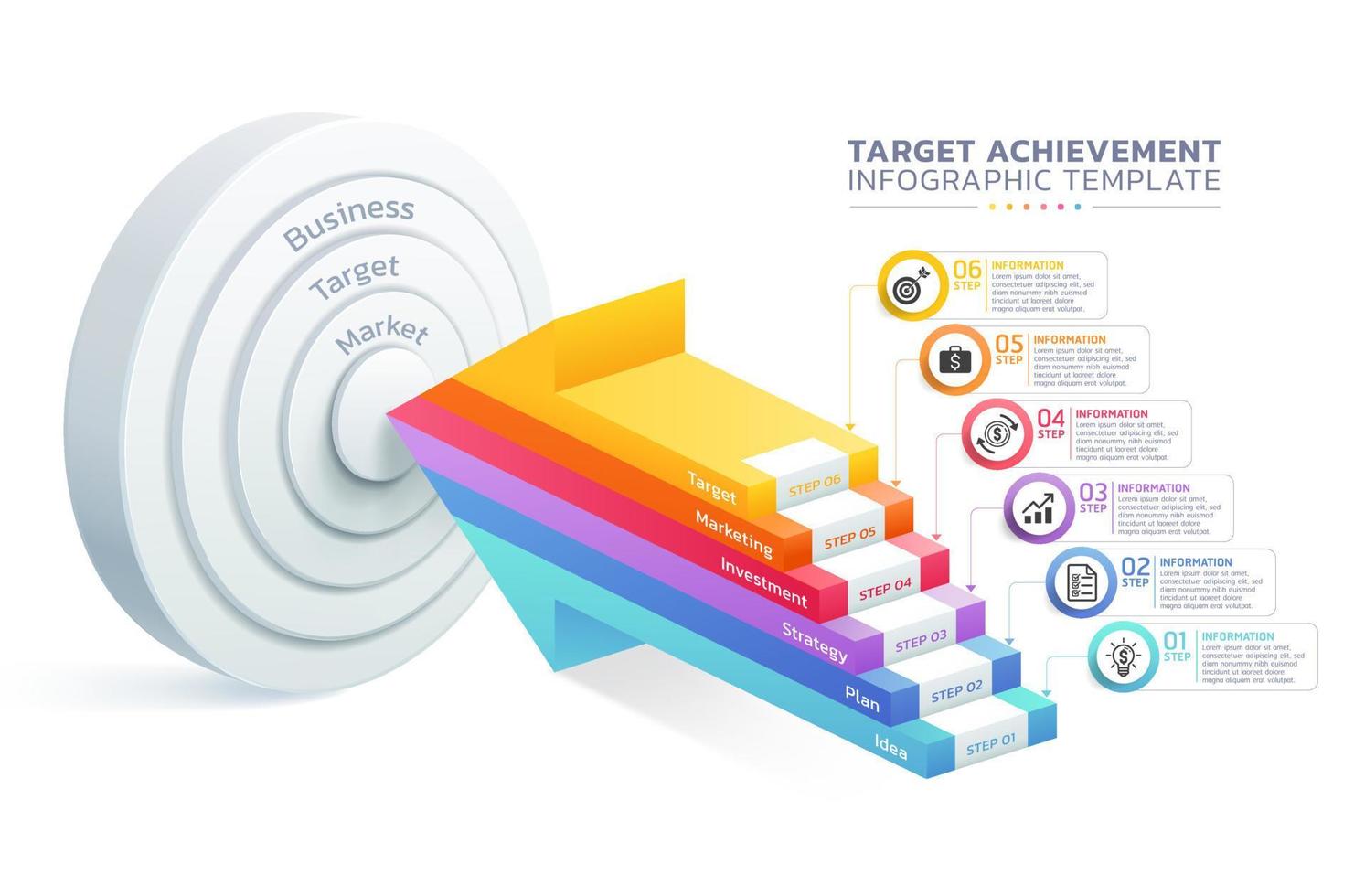 objetivo logro escalera infografía pasos modelo antecedentes vector