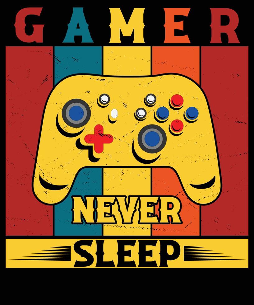Gamer never sleep vintage T-shirt design. vector
