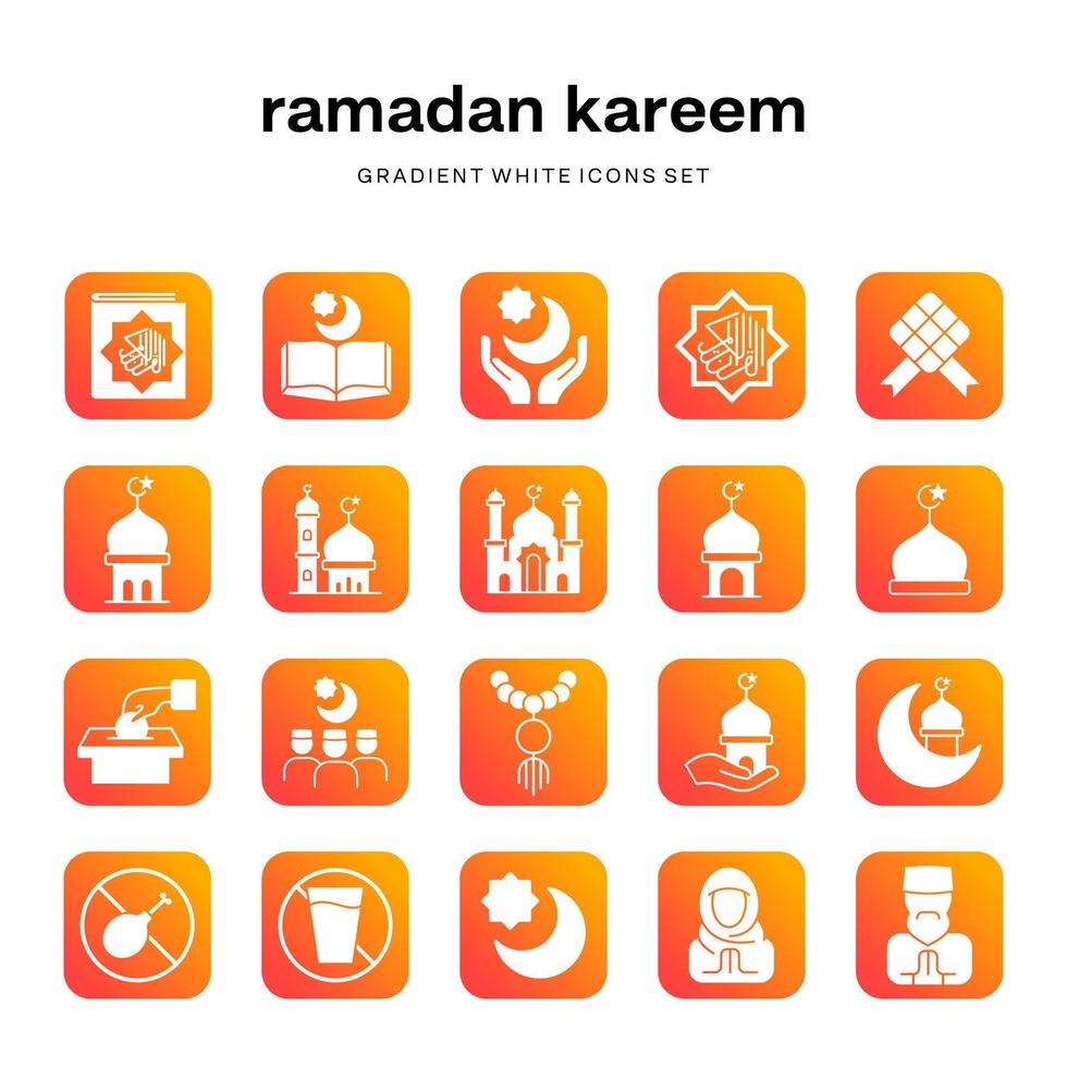 ramadan kareem square gradient white icons collection set vector