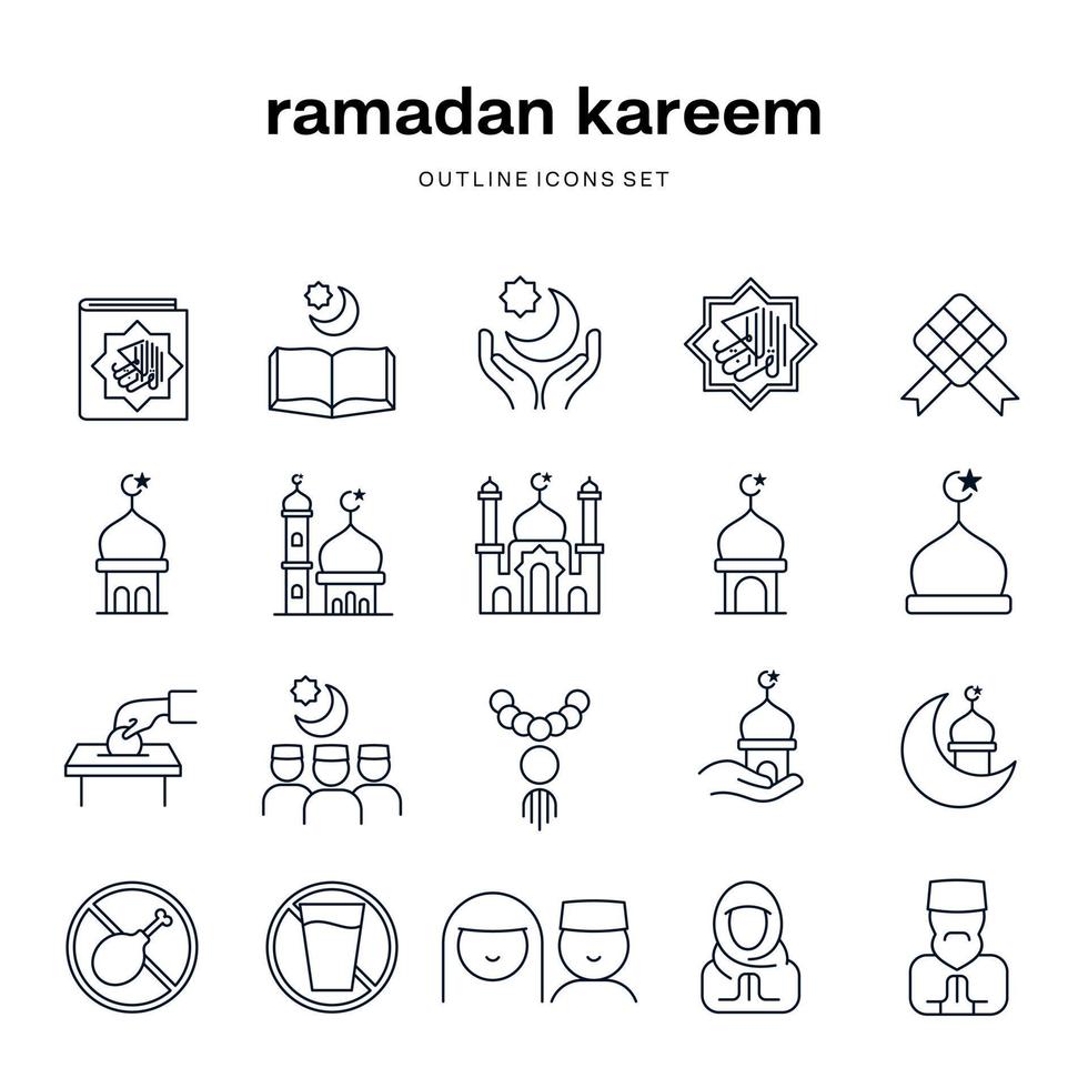 ramadan kareem outline icons collection set vector