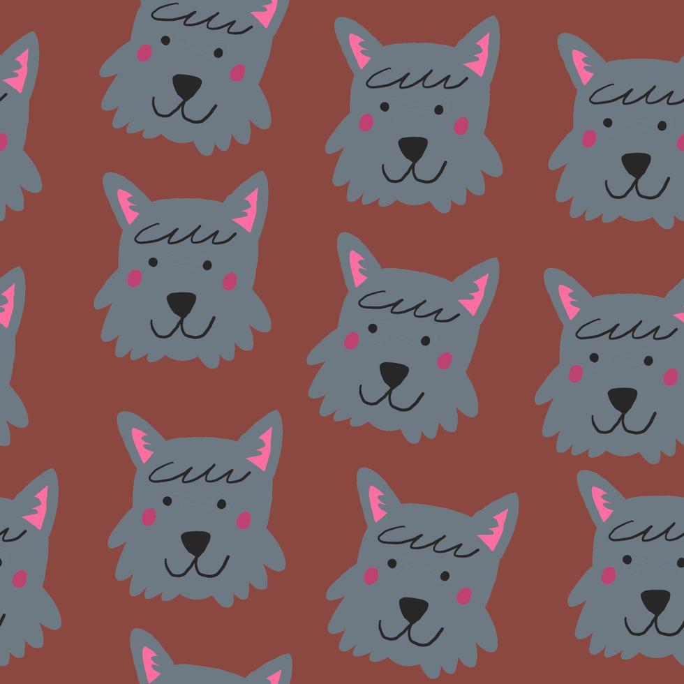 Vector seamless pattern with Scottish terrier dog faces on brown background. Vector illustration