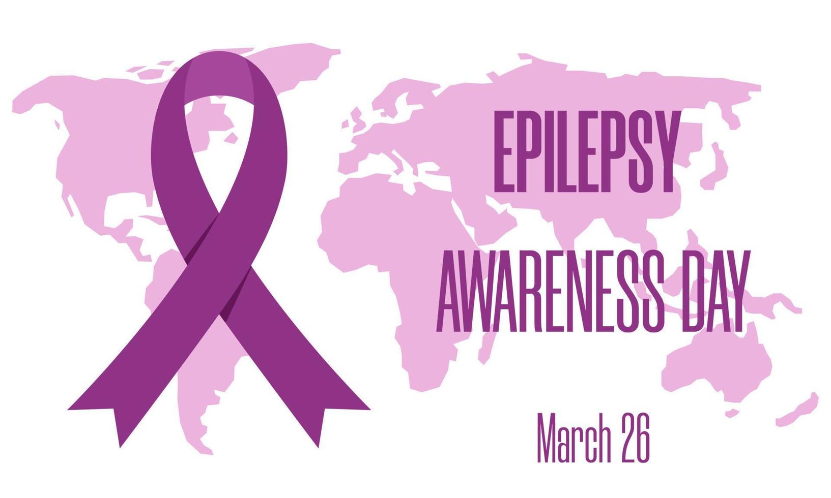 concepto de epilepsia conciencia día, púrpura día en marzo 26 vector ilustración de mundo mapa con conciencia cinta y texto para social póster, bandera, tarjeta, volantes