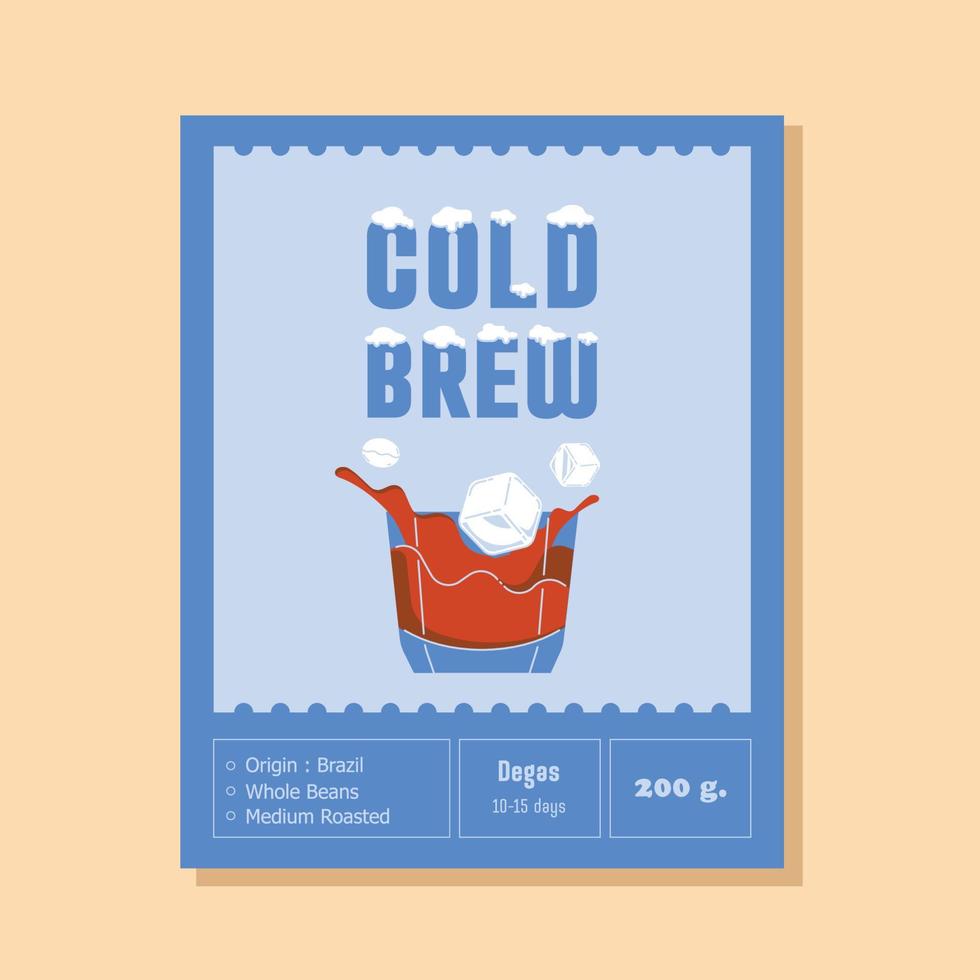 cold brew coffee label with ice cube vector