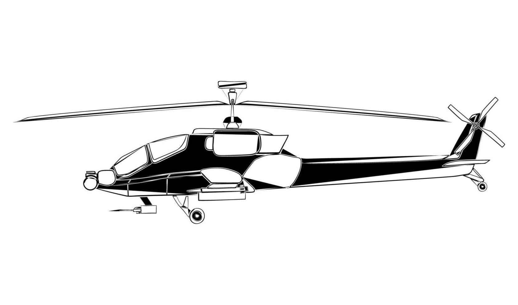 Military helicopter abstract. Doodle side view. Vector illustration isolated on white background.