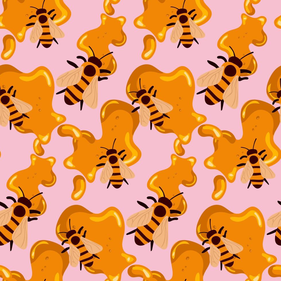 Bee honey pattern. Bee seamless pattern, honey background. Hand drawn honey templates. Summer illustration. Floral sweet bees print. vector