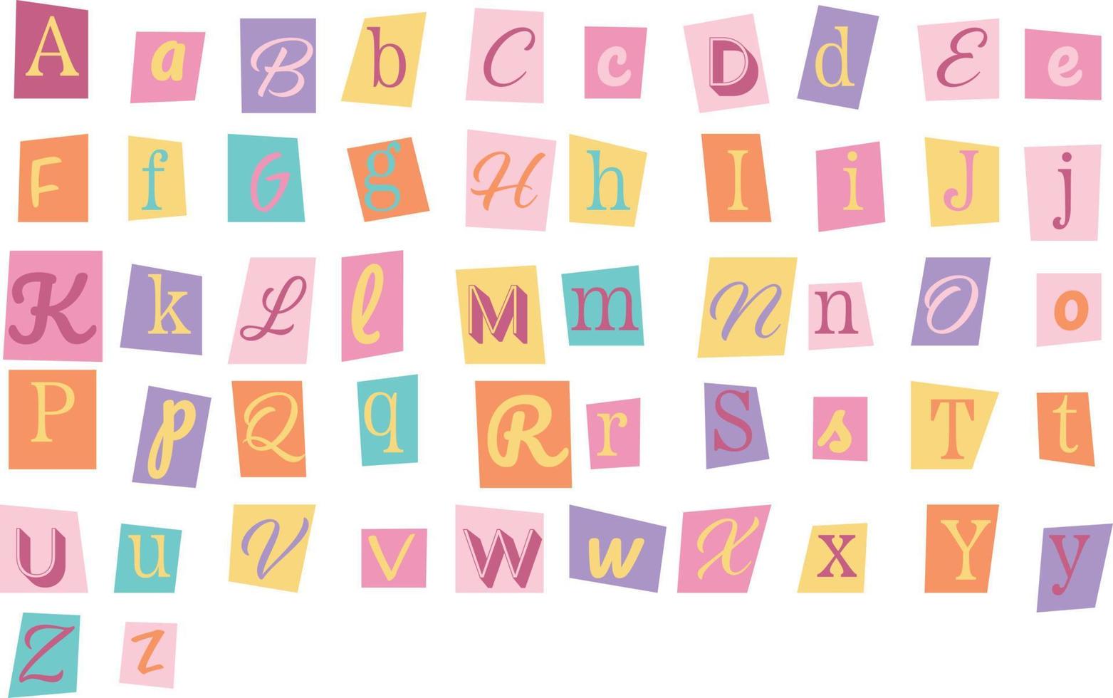 Clipping alphabet in y2k style. Social media, web design. Poster, banner, greeting card. Vector illustration