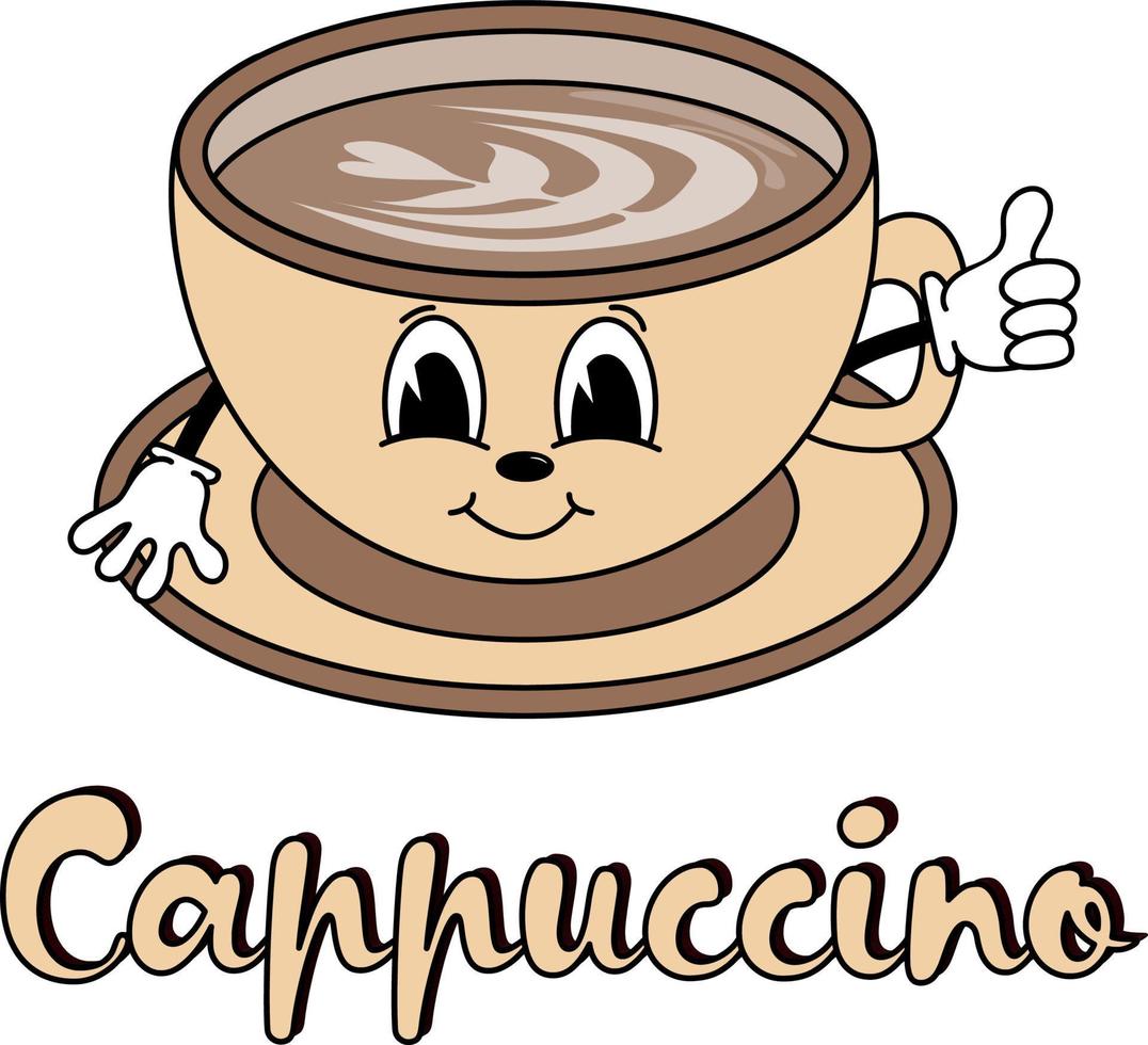 70s groovy vintage posters, retro print with cappuccino coffee. Vector illustration
