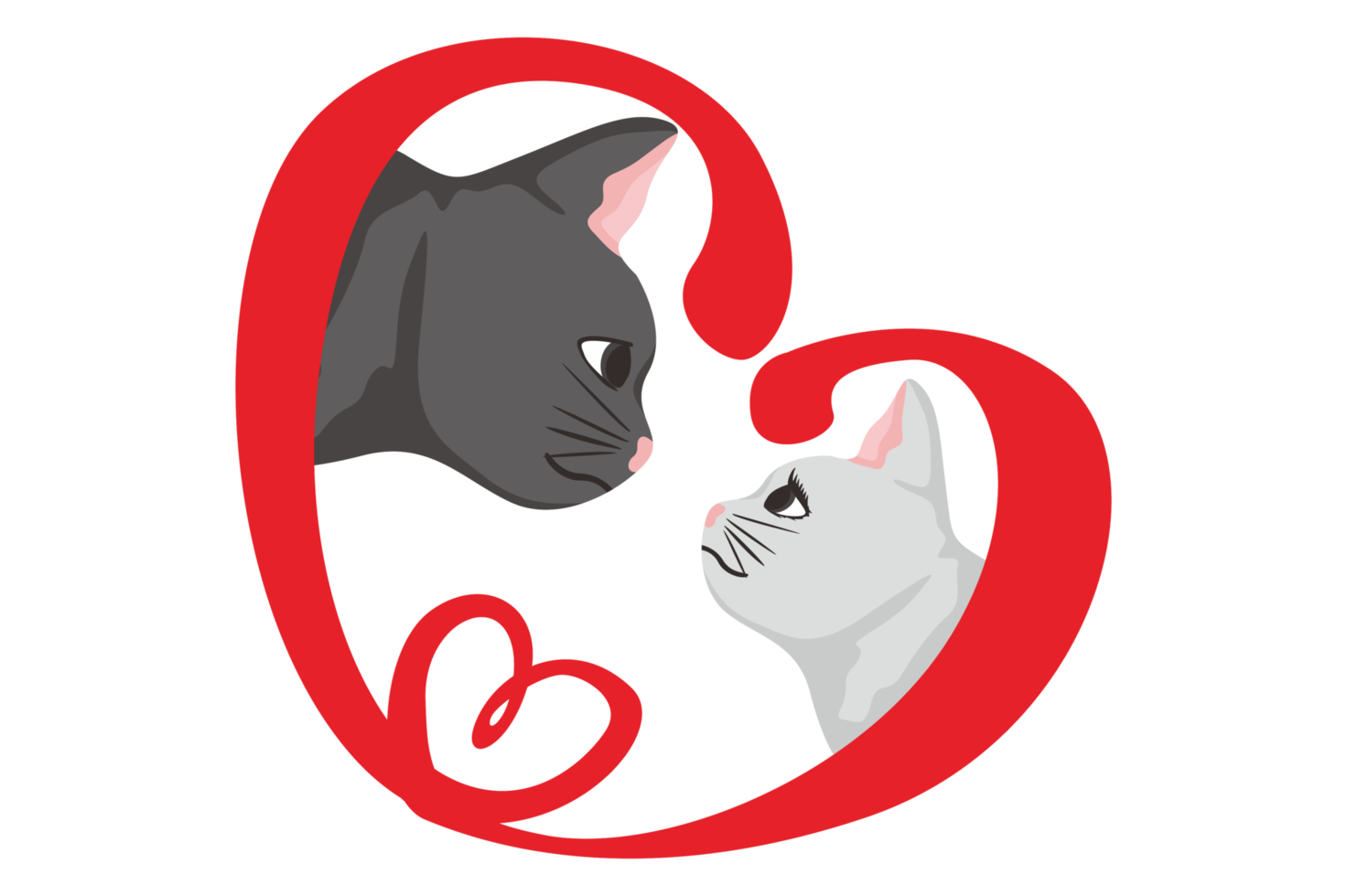 Two black cat head couple family icon red heart Vector Image