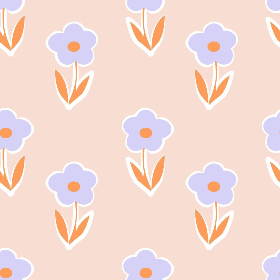 Delicate seamless vector pattern with sticker flowers. Floral endless vector ornament. Modern botanical texture.