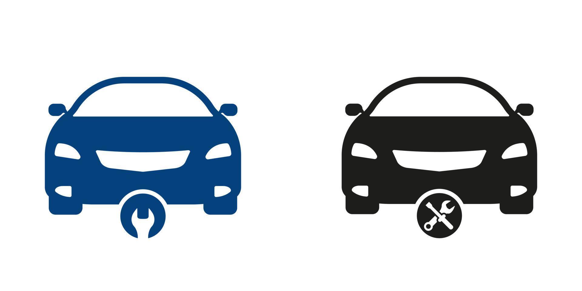 Car Fix Service Silhouette Icon Set. Vehicle Transportation Technology Assistance Pictogram. Auto Mechanic Maintenance Solid Symbol Collection on White Background. Isolated Vector Illustration.
